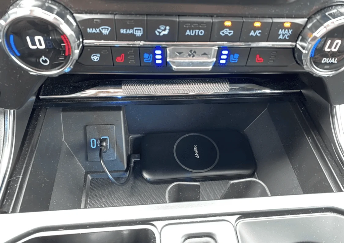 Ford F-150 Cold air coming into cab thru wireless charging area IMG_4118