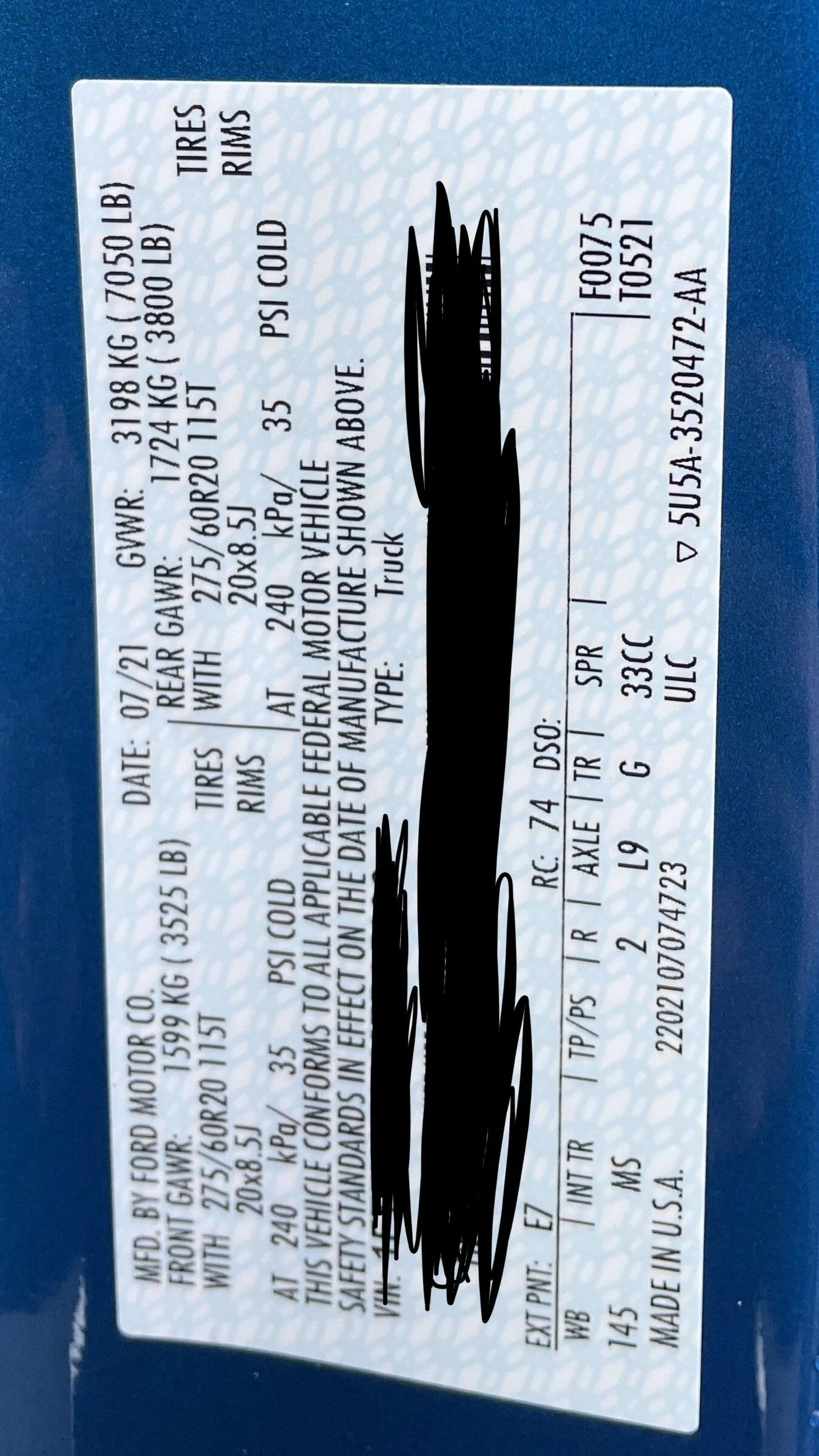 Ford F-150 2021 F-150 Payload Stickers IMG_4651