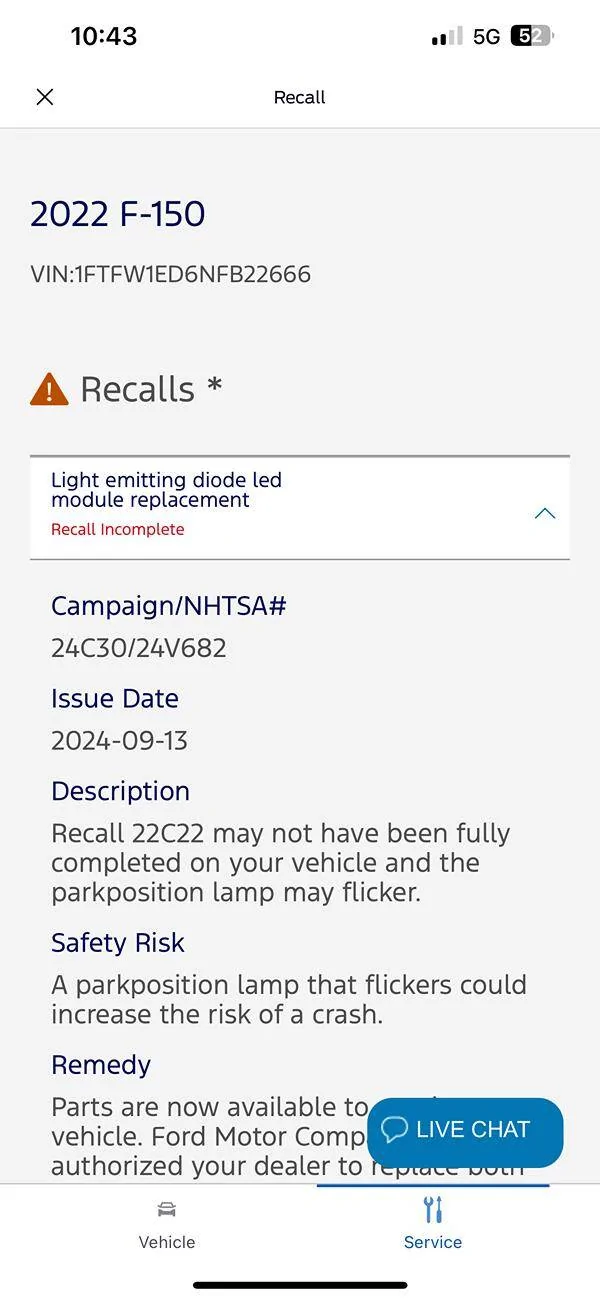 Ford F-150 22C22 headlight recall failed IMG_4761