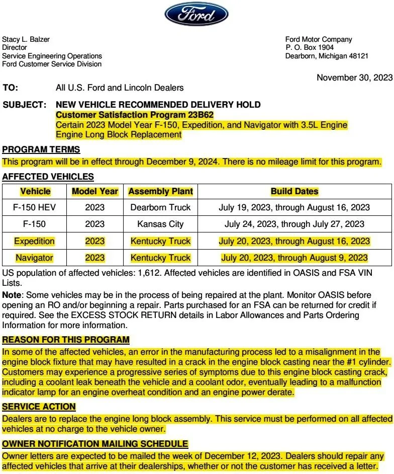 Ford F-150 3.5 EcoBoost Engine Block CSP/Recall IMG_5743