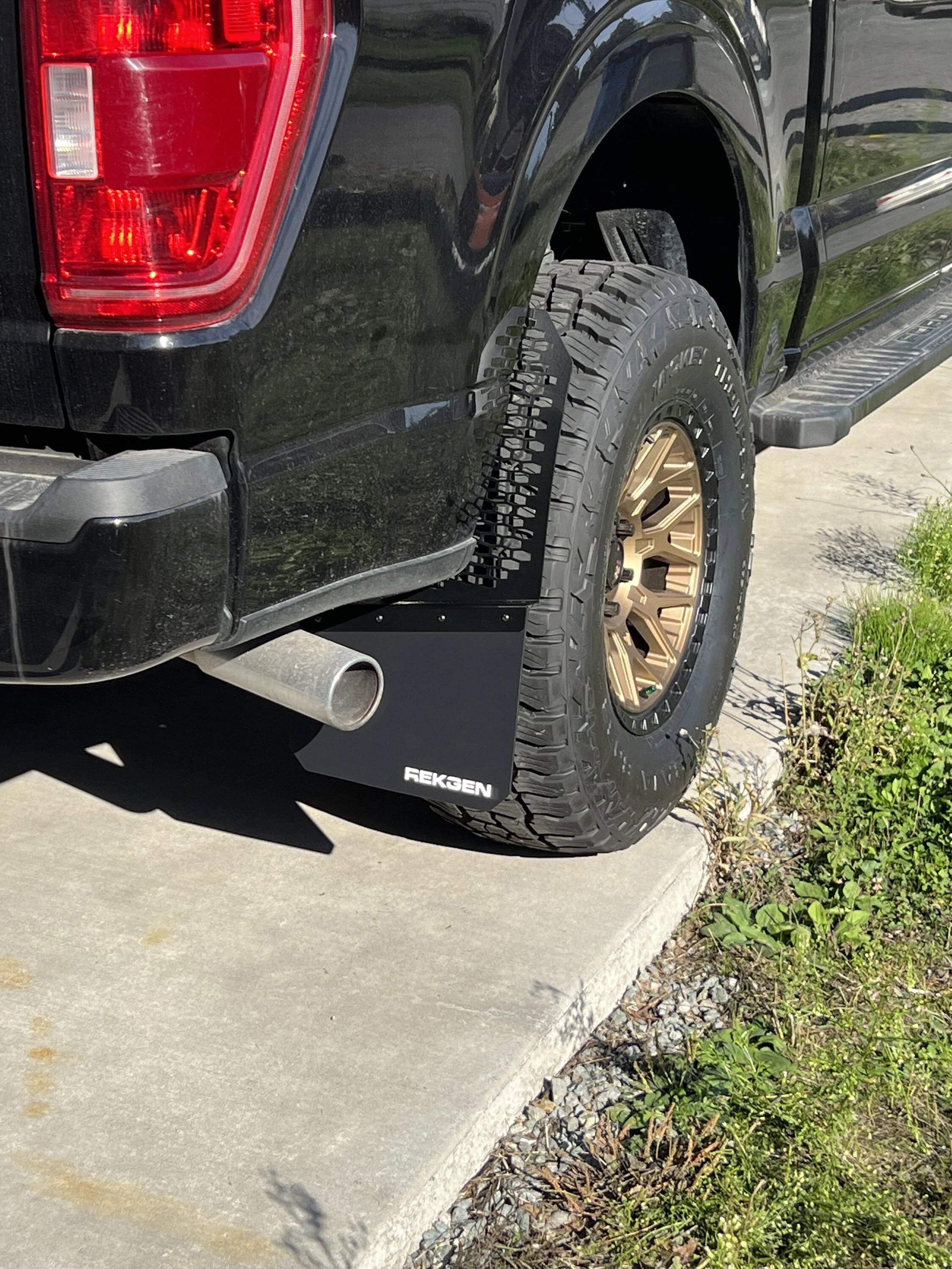 Ford F-150 RekGen universal mudflaps on rear IMG_7039