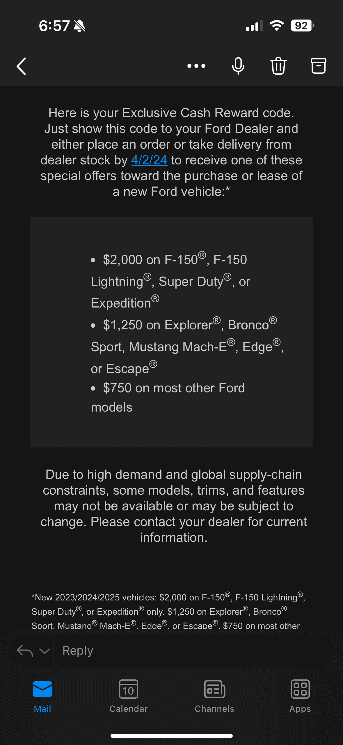 Ford F-150 personal cash offer. IMG_8174