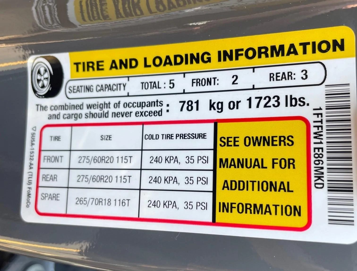 Ford F-150 2021 F-150 Payload Stickers load