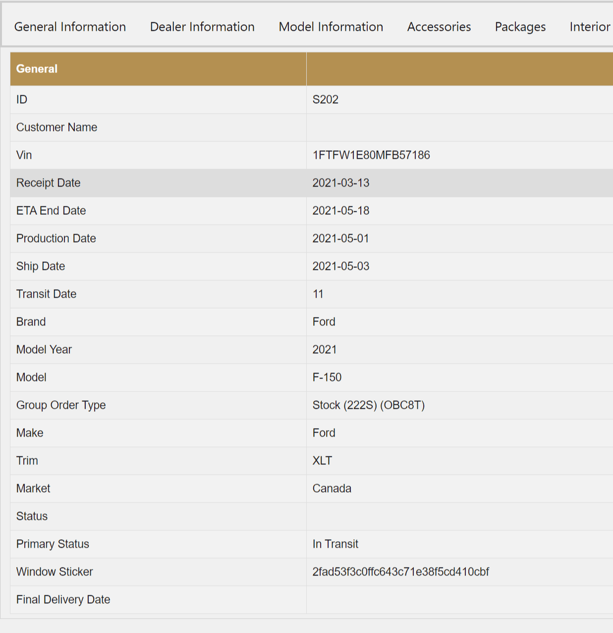 Ford F-150 4/26 Build Week MFBS202 TRACKER