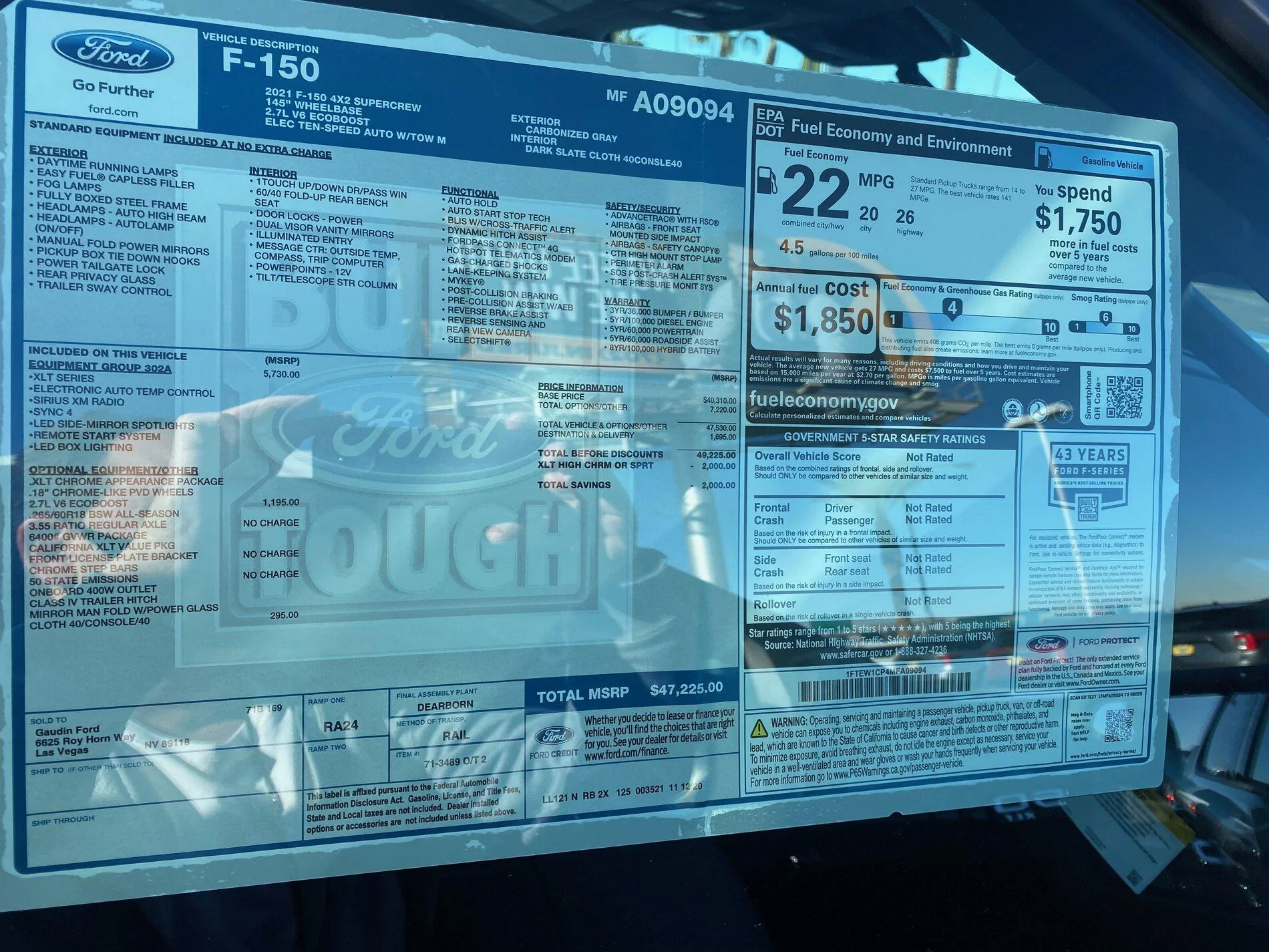 Ford F-150 Photos of 2021 F-150 XLT Payload Stickers! Monroney Sticker 10