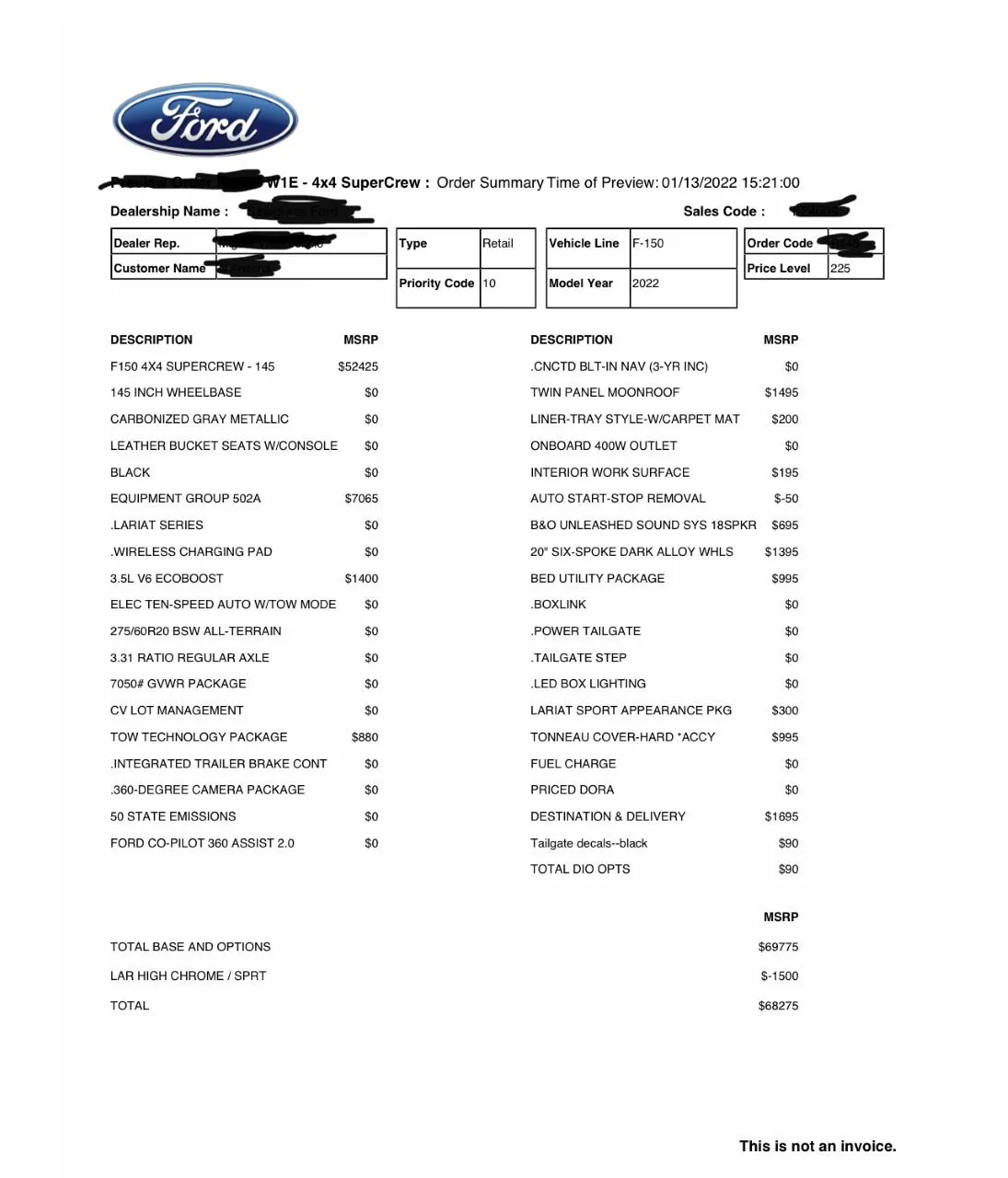 Ford F-150 3/14/2022 Build Week nick order