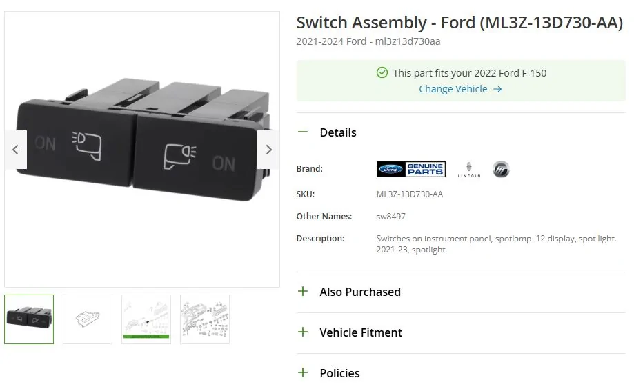 Ford F-150 Auxiliary spot lights / lighting switch placment OEM Switches