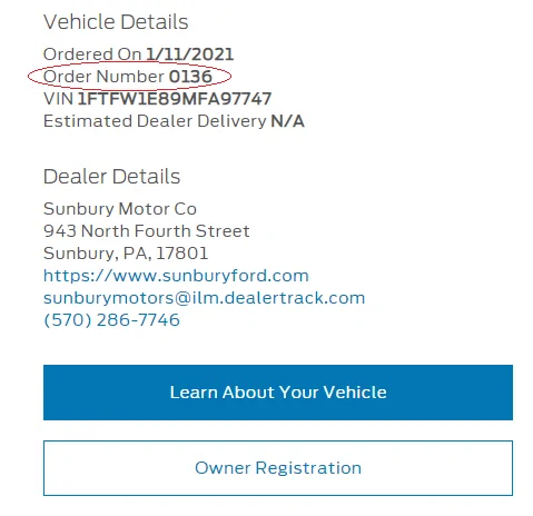 Ford F-150 Official Ford Tracker now requiring order number. on