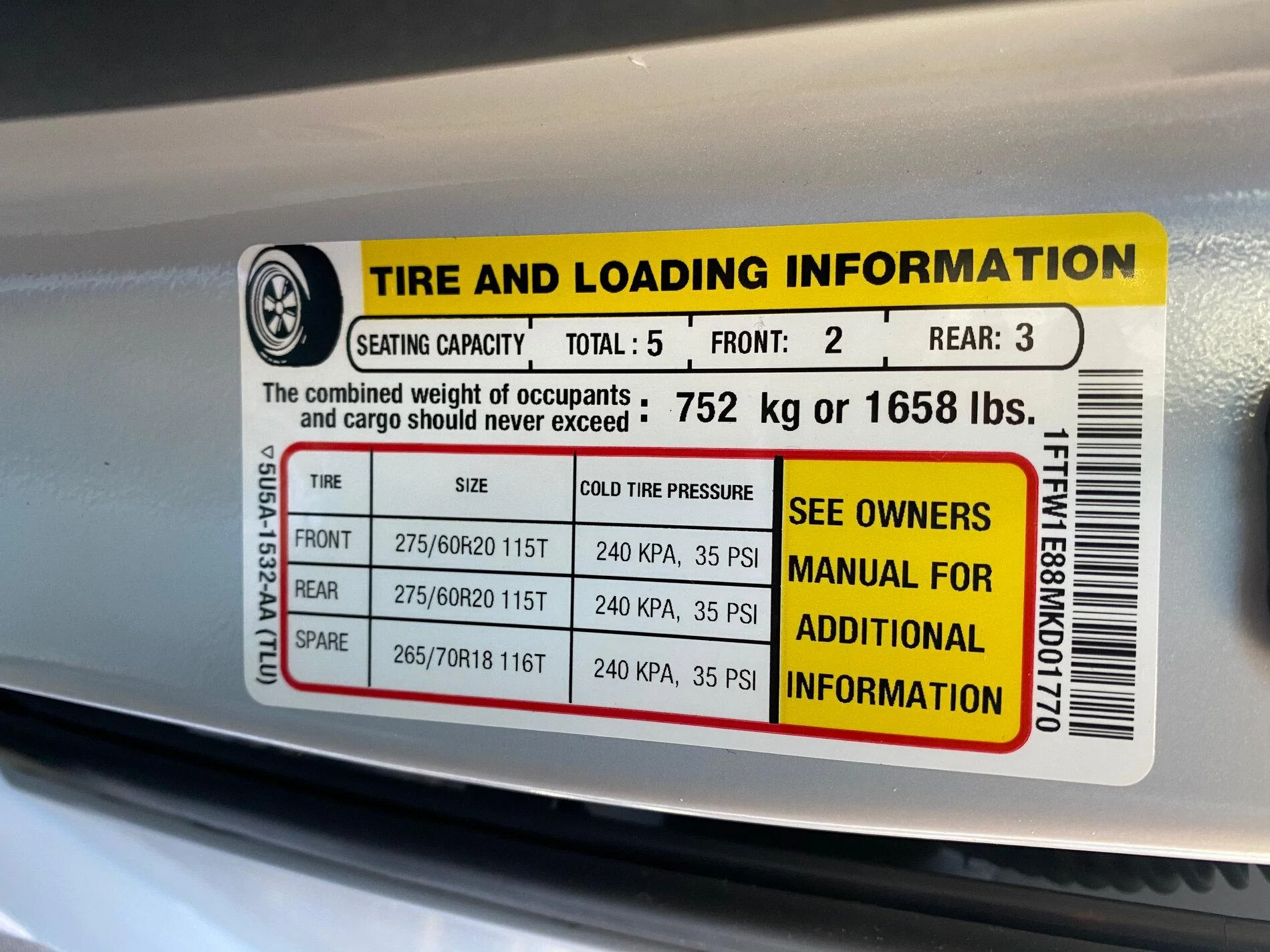 Ford F-150 Photos of 2021 F-150 XLT Payload Stickers! Payload Sticker 9