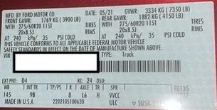 Ford F-150 2021 F-150 Payload Stickers payload