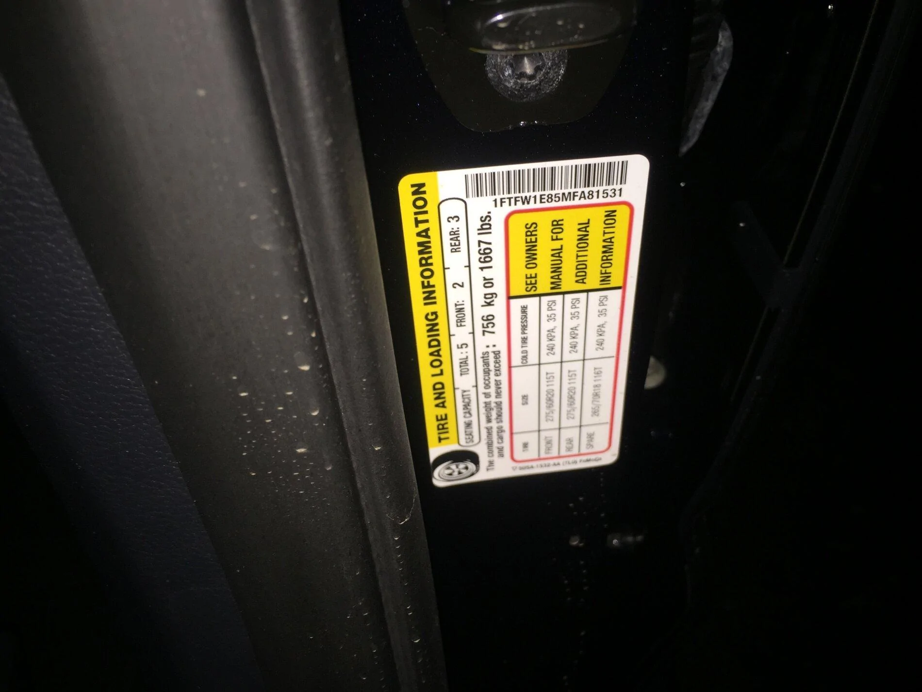Ford F-150 King Ranch / Platinum / Limited Payload Sticker thread Payload
