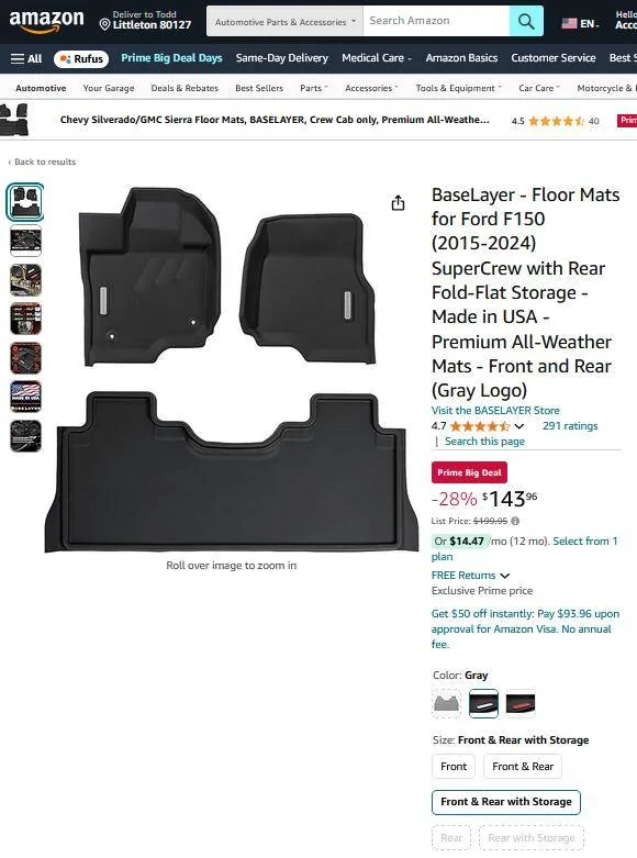 Ford F-150 BaseLayer F150 all-weather floor liners - new release for rear floor mat with OEM fold-flat storage option prime day f150