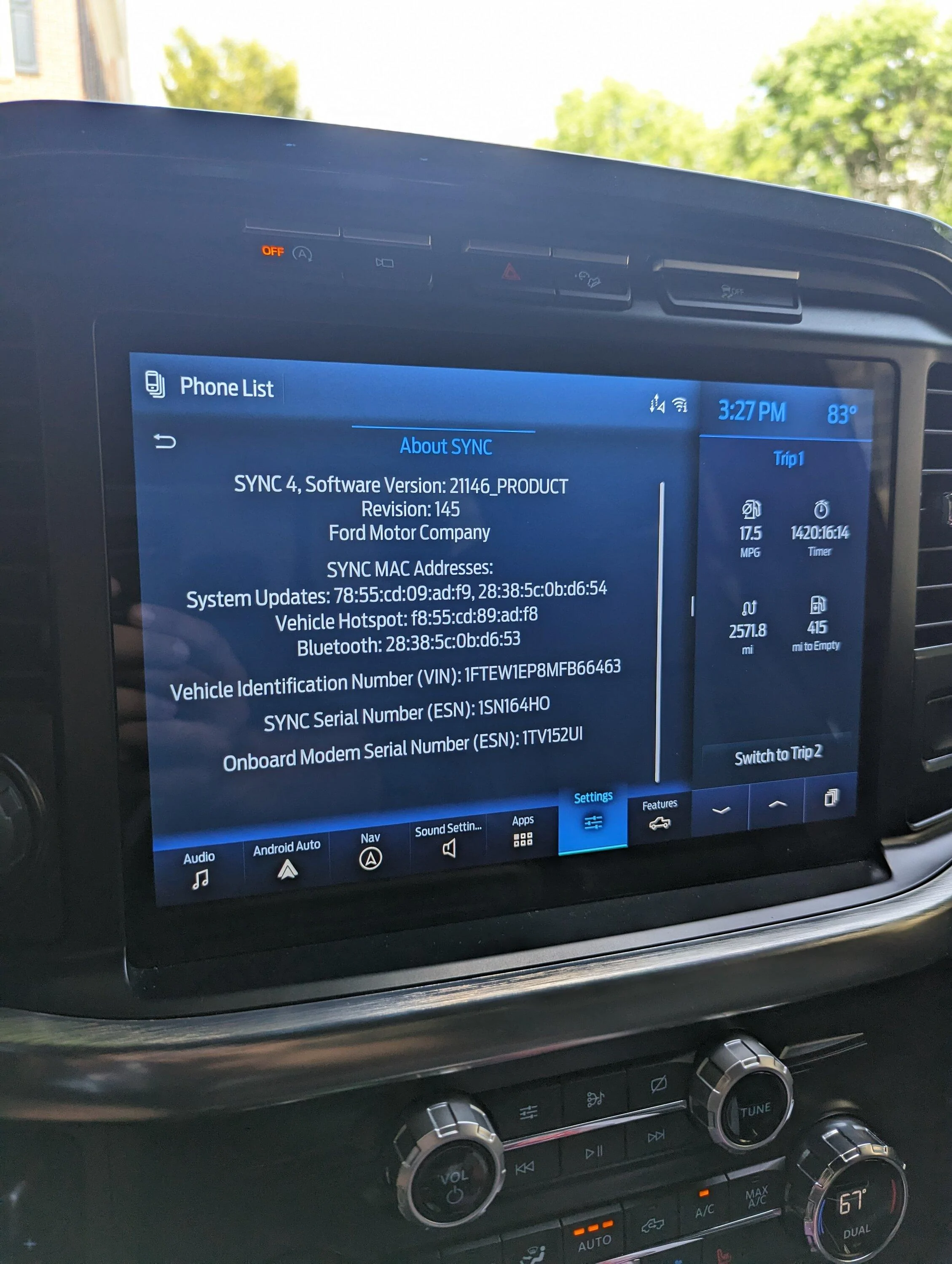 Ford F-150 Sync 4 in truck says automatic updates on but Ford Pass app says off PXL_20230613_192804941