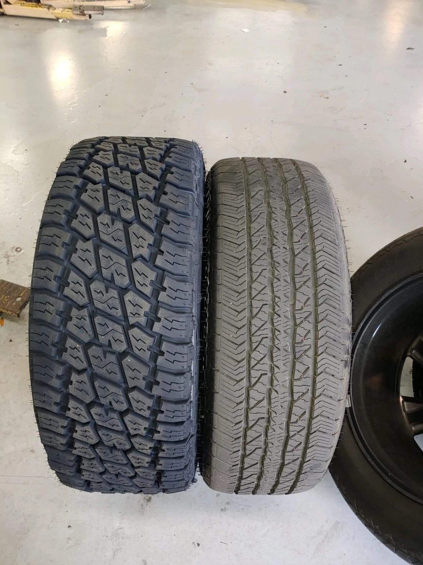 Ford F-150 275/65/20 Nitto Ridge Grappler VS 295/60/20 Terra Grappler side by side visual comparison. received_277179610620910