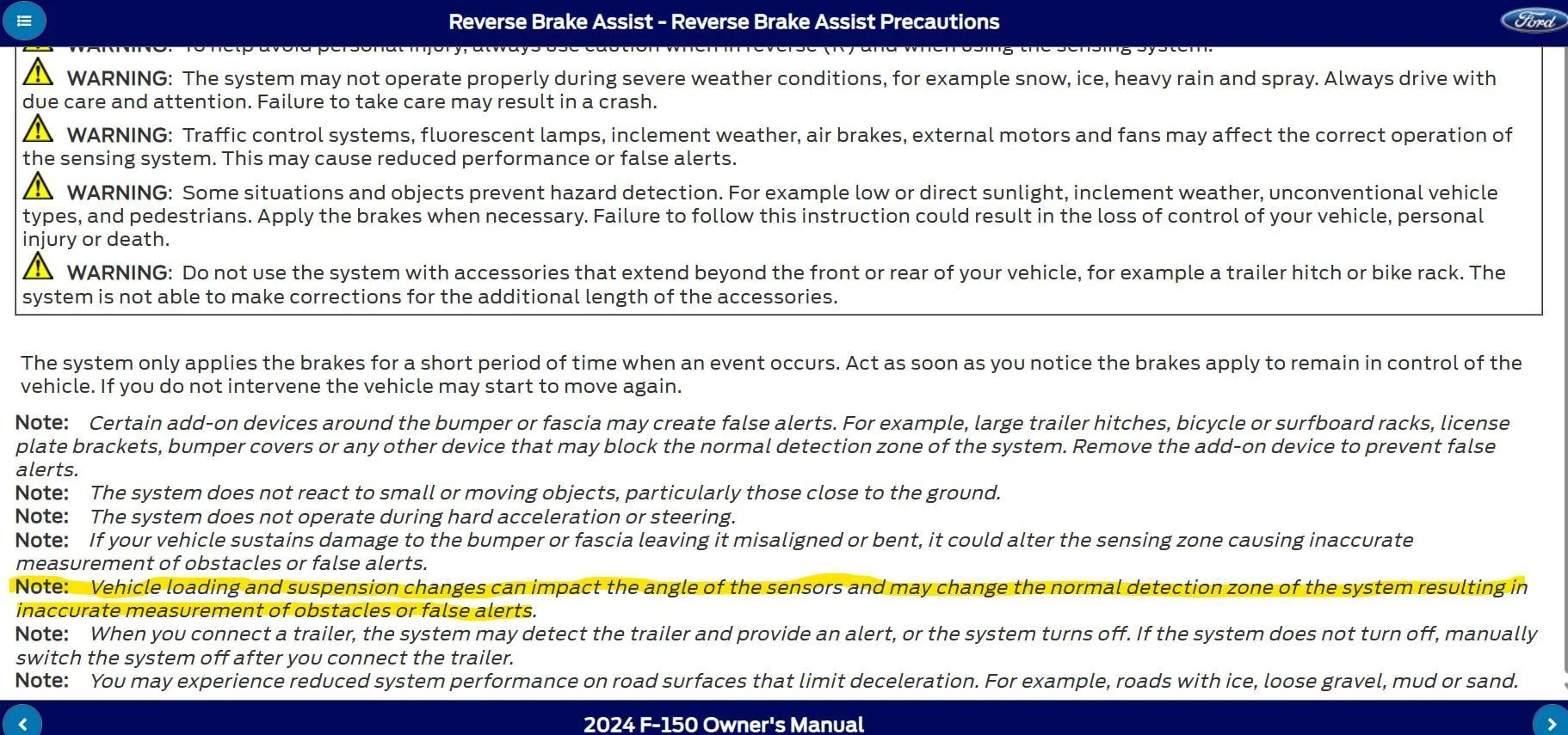 Ford F-150 Reverse Brake Assist Not Available Reverse Sensor Fault