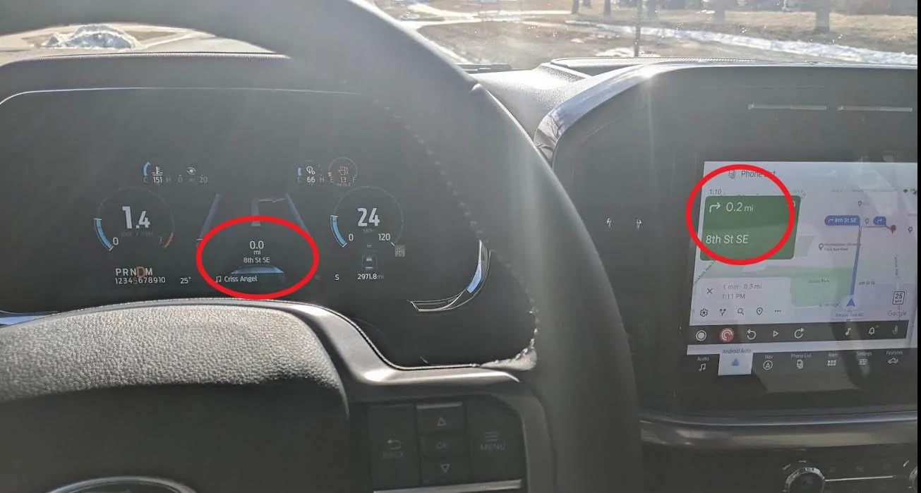 Ford F-150 Android Auto Turn by Turn in Gauge Cluster - Incorrect distance Screenshot 2022-01-28 135022
