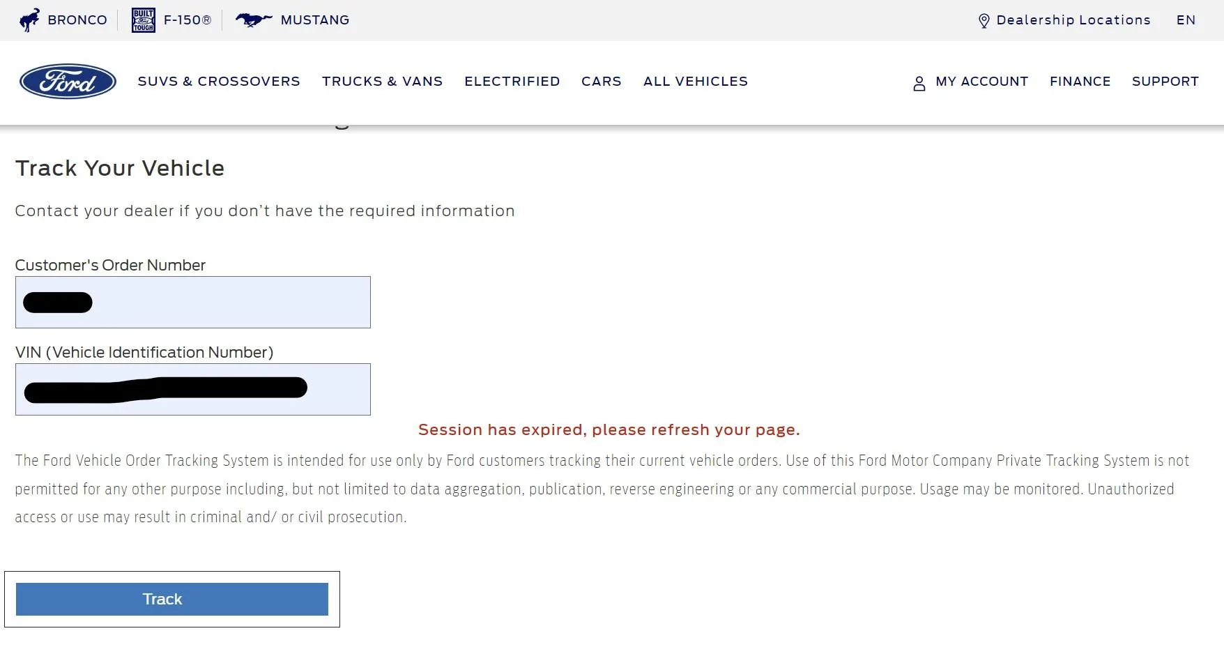 Ford F-150 Order tracking system malfunction Screenshot 2022-06-18 192705