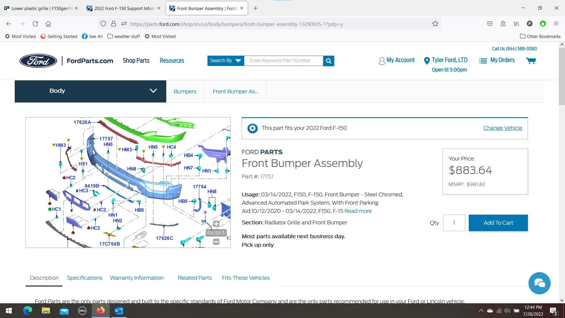 Ford F-150 Lower plastic grille Screenshot 2022-07-28 124444bumper
