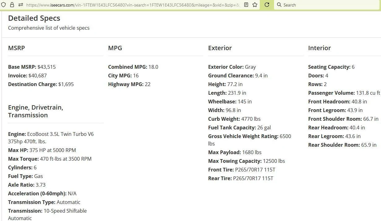 Ford F-150 How to Find if Used F150 Has 36 Gallon Tank? Screenshot 2024-10-15 185636