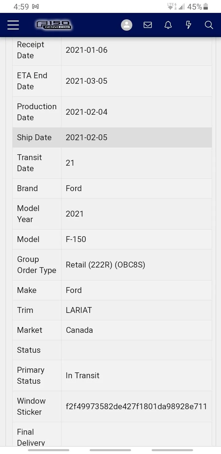 Ford F-150 Canadian Vehicles Ordered/Delays/Delivery Dates Screenshot_20210206-165933_Chrom