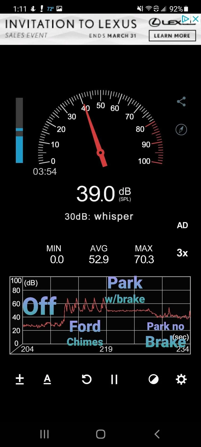 Ford F-150 Powerboost Idle Sound Levels Screenshot_20210331-131100_Sound Meter