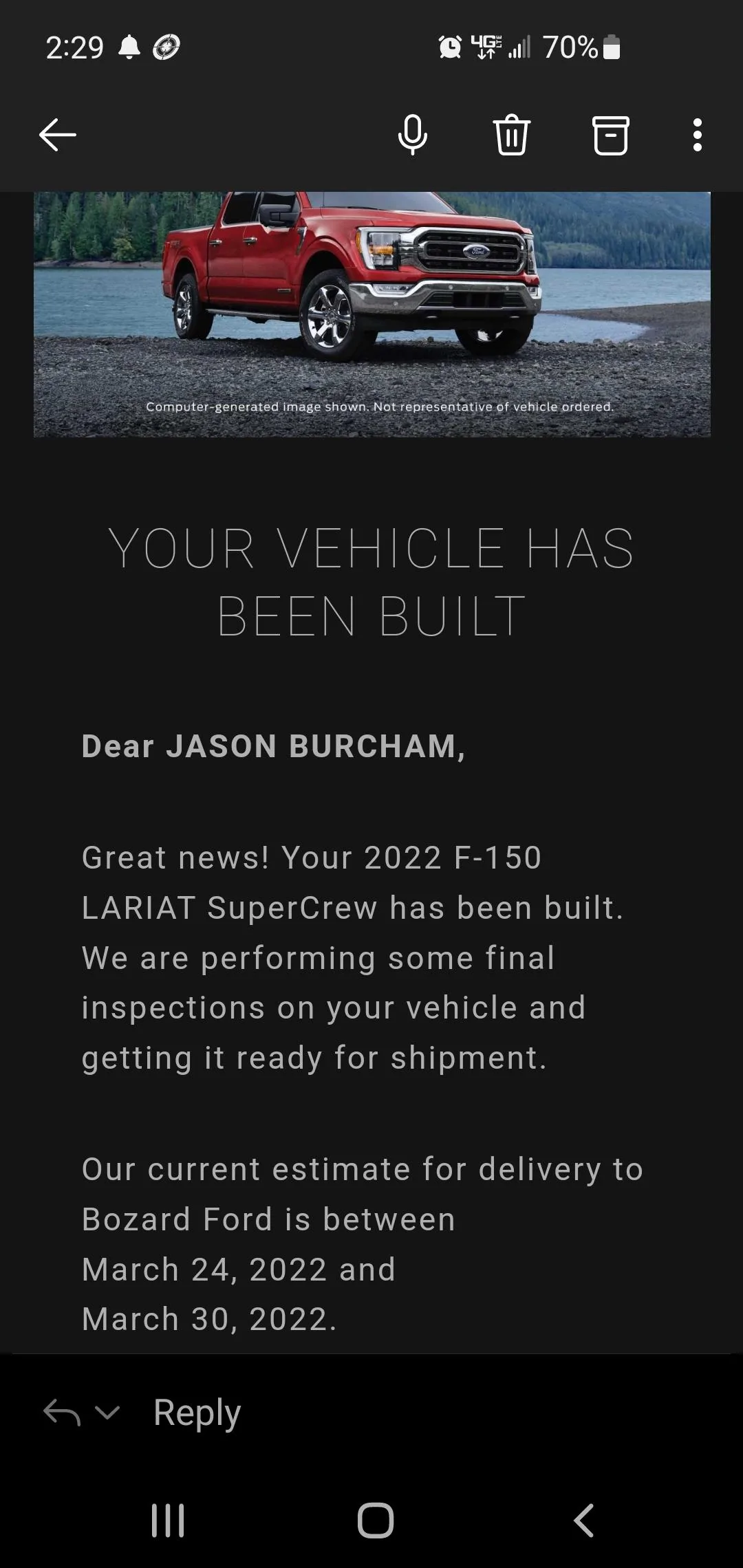 Ford F-150 01/24/2022 Build Week Screenshot_20220308-142920_Outlook