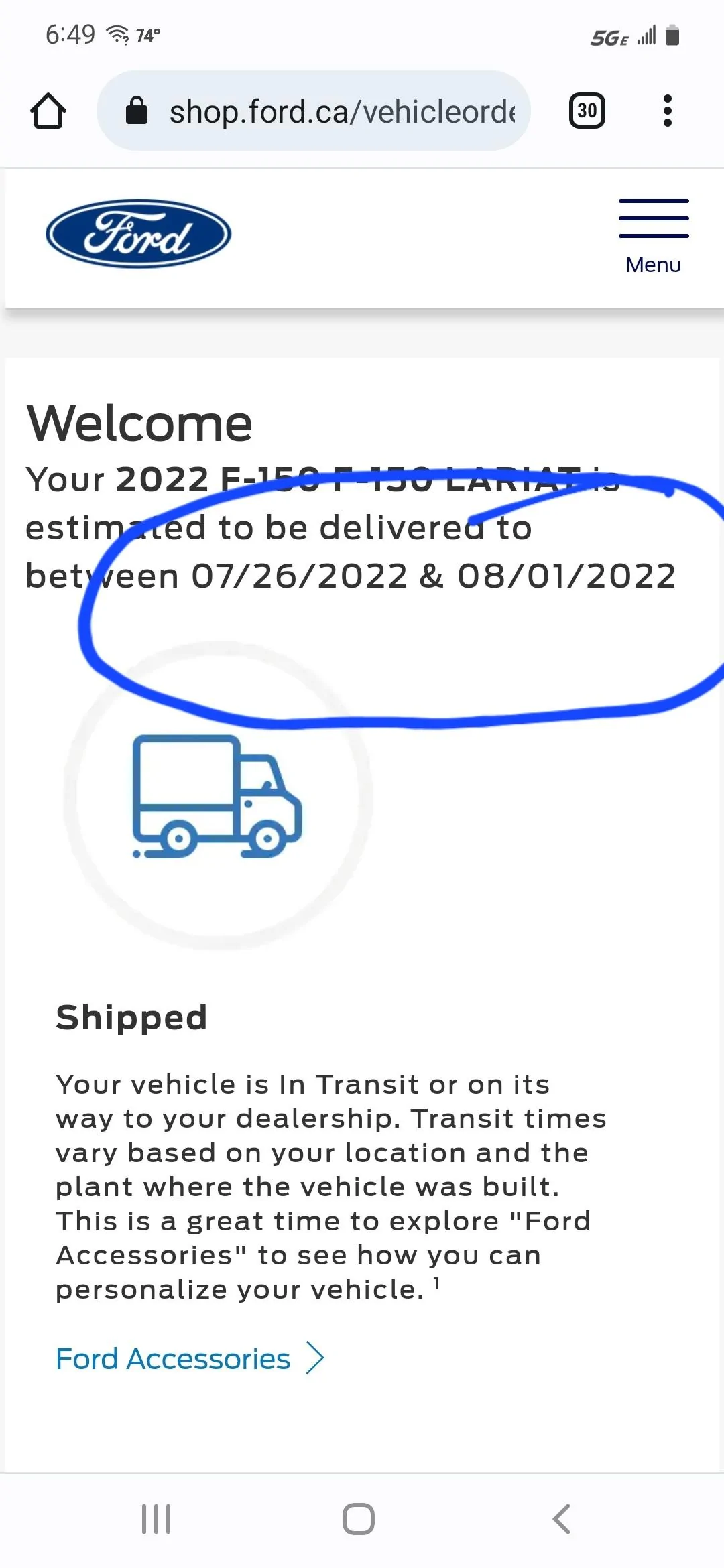 Ford F-150 Current Shipping Delays Screenshot_20220718-064923_Chrom