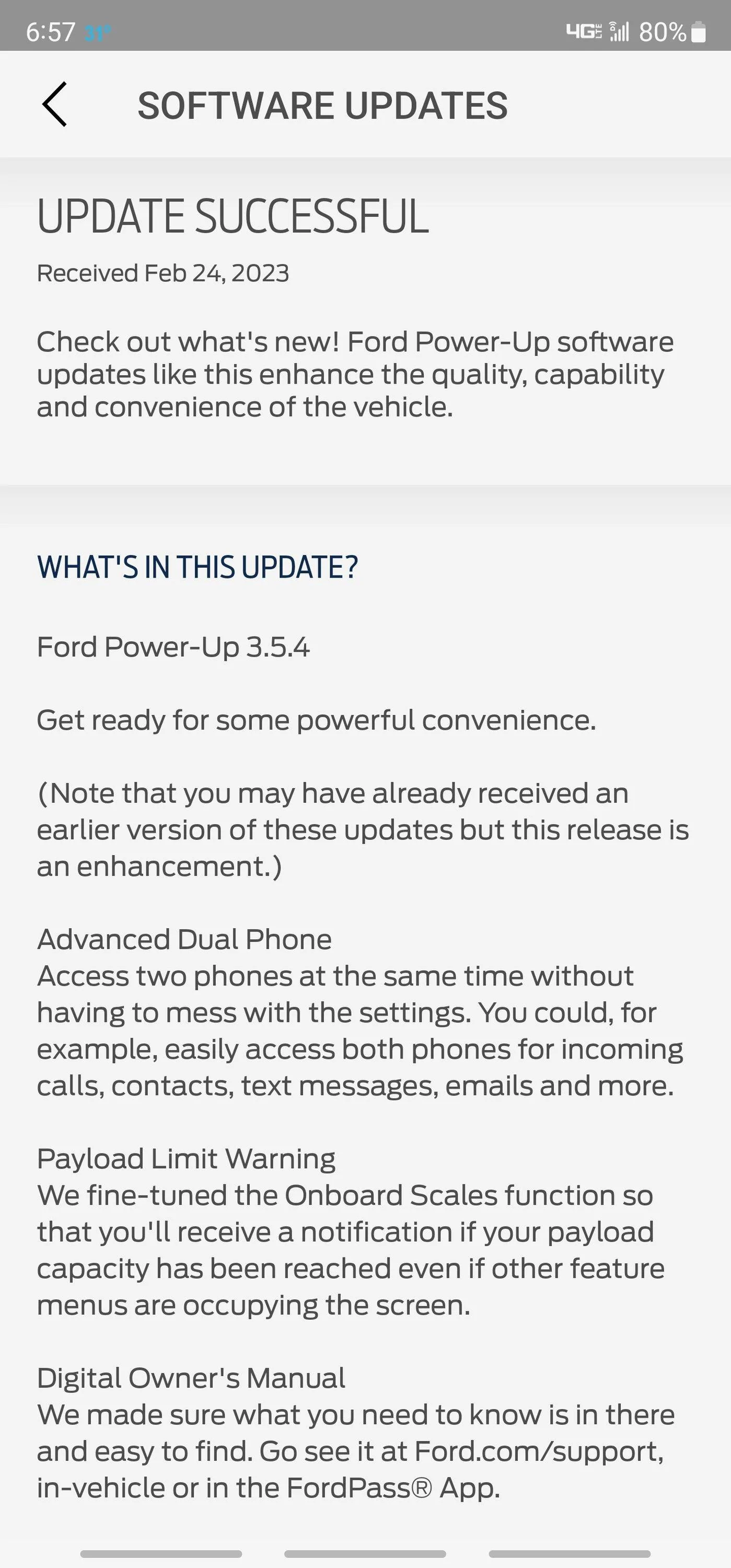 Ford F-150 New OTA update after 3.5.4? Screenshot_20230224_185750_FordPass