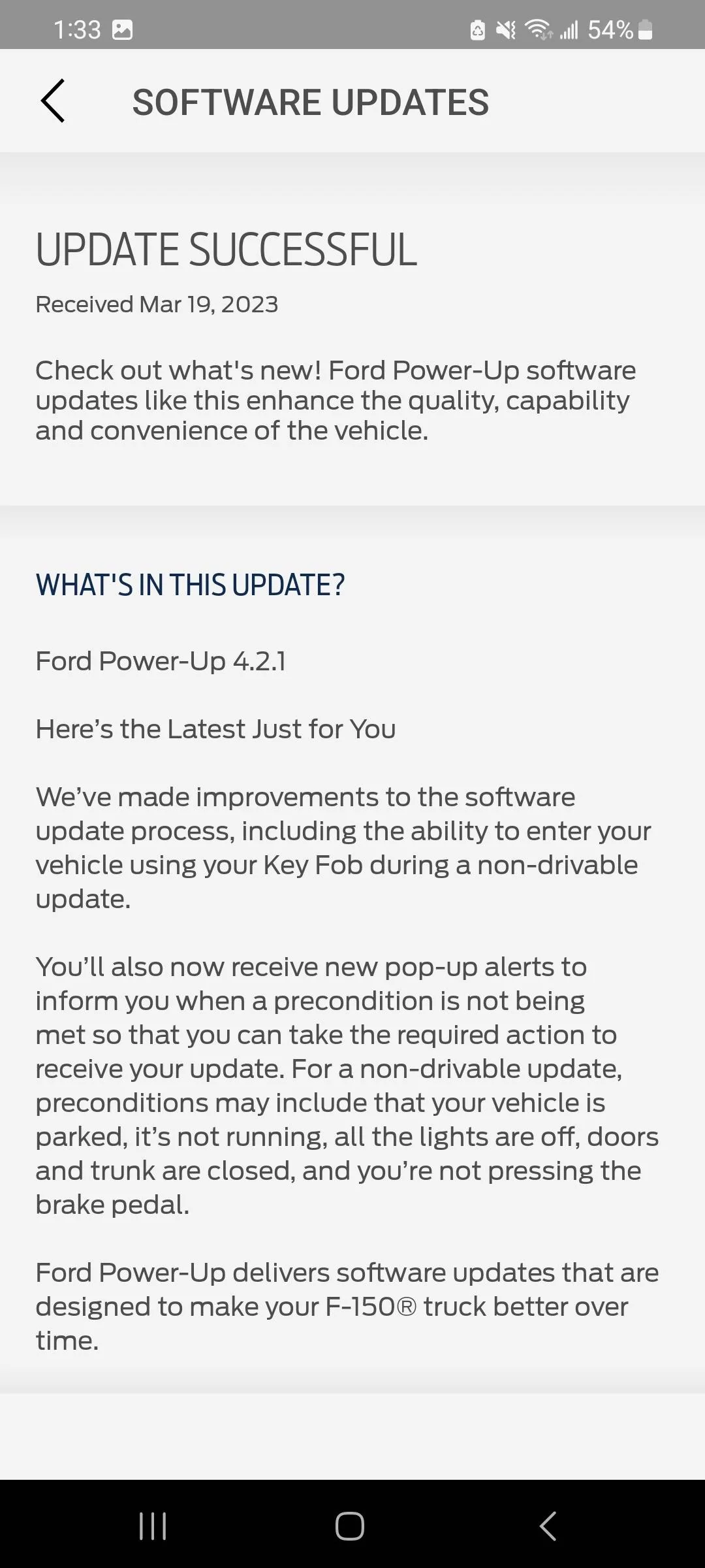 Ford F-150 Power-Up 4.2.1. OTA software update installed today Screenshot_20230319_133305_FordPass