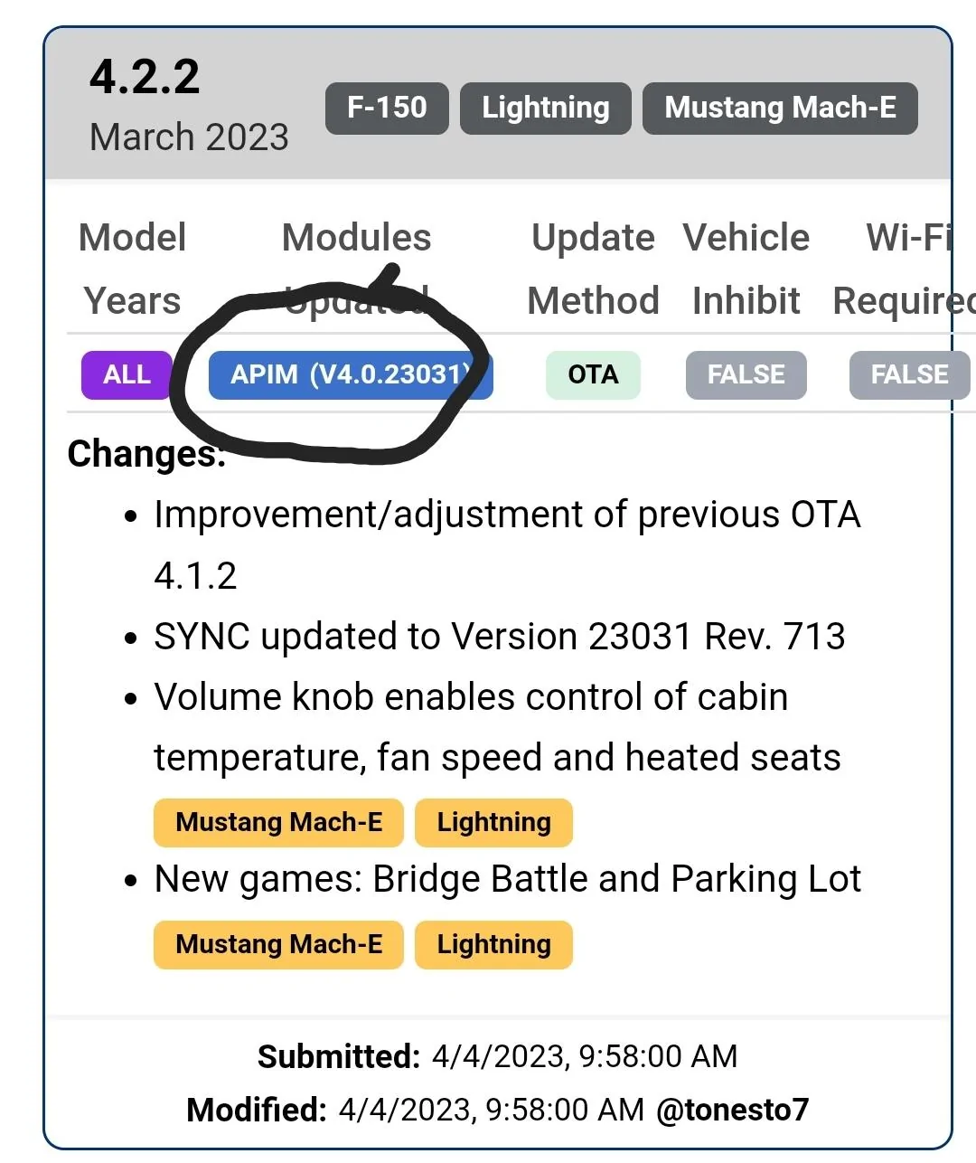 Ford F-150 Power-Up 4.2.1. OTA software update installed today Screenshot_20230420_154932_Brav