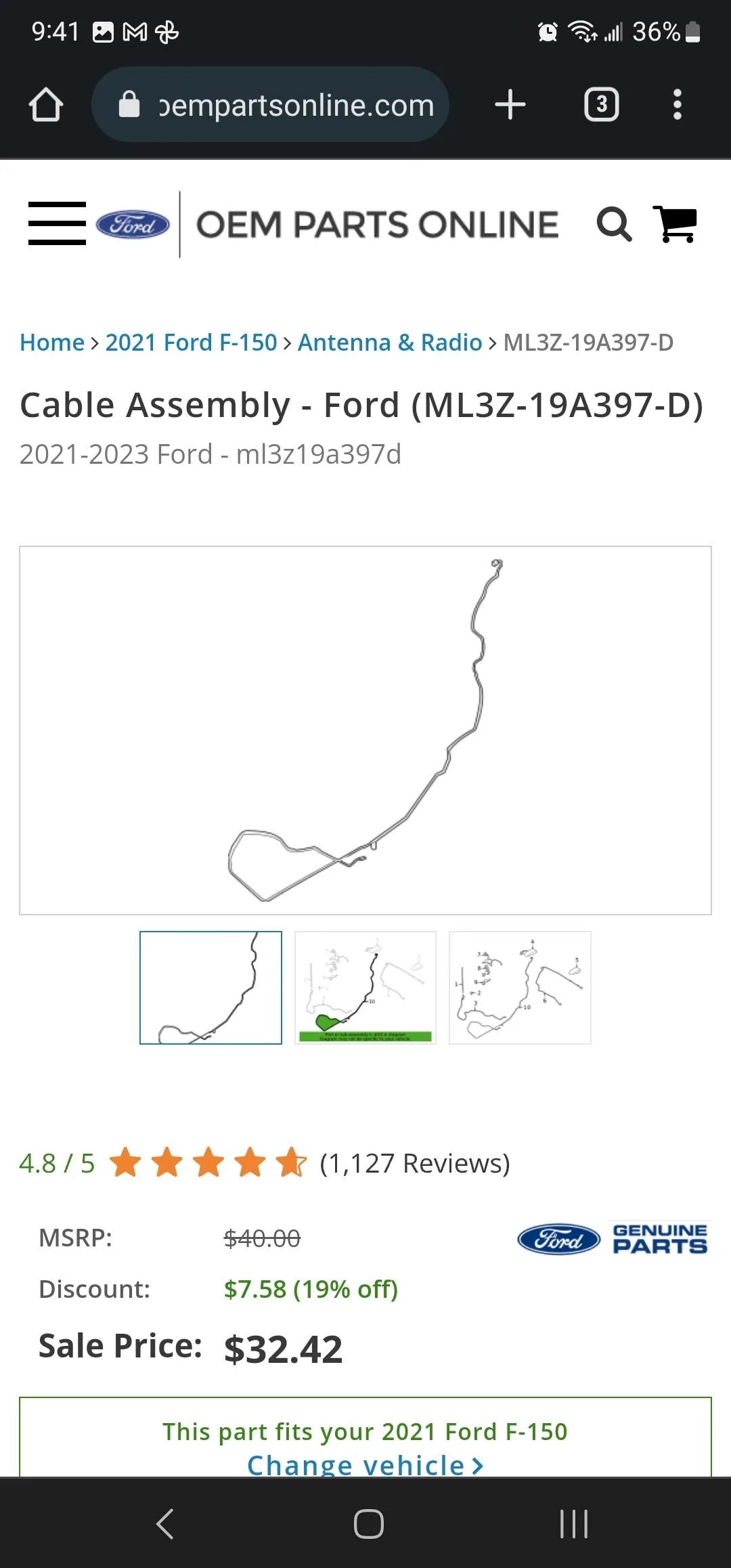 Ford F-150 GPS Antenna extension cable Screenshot_20230715_214106_Chrom