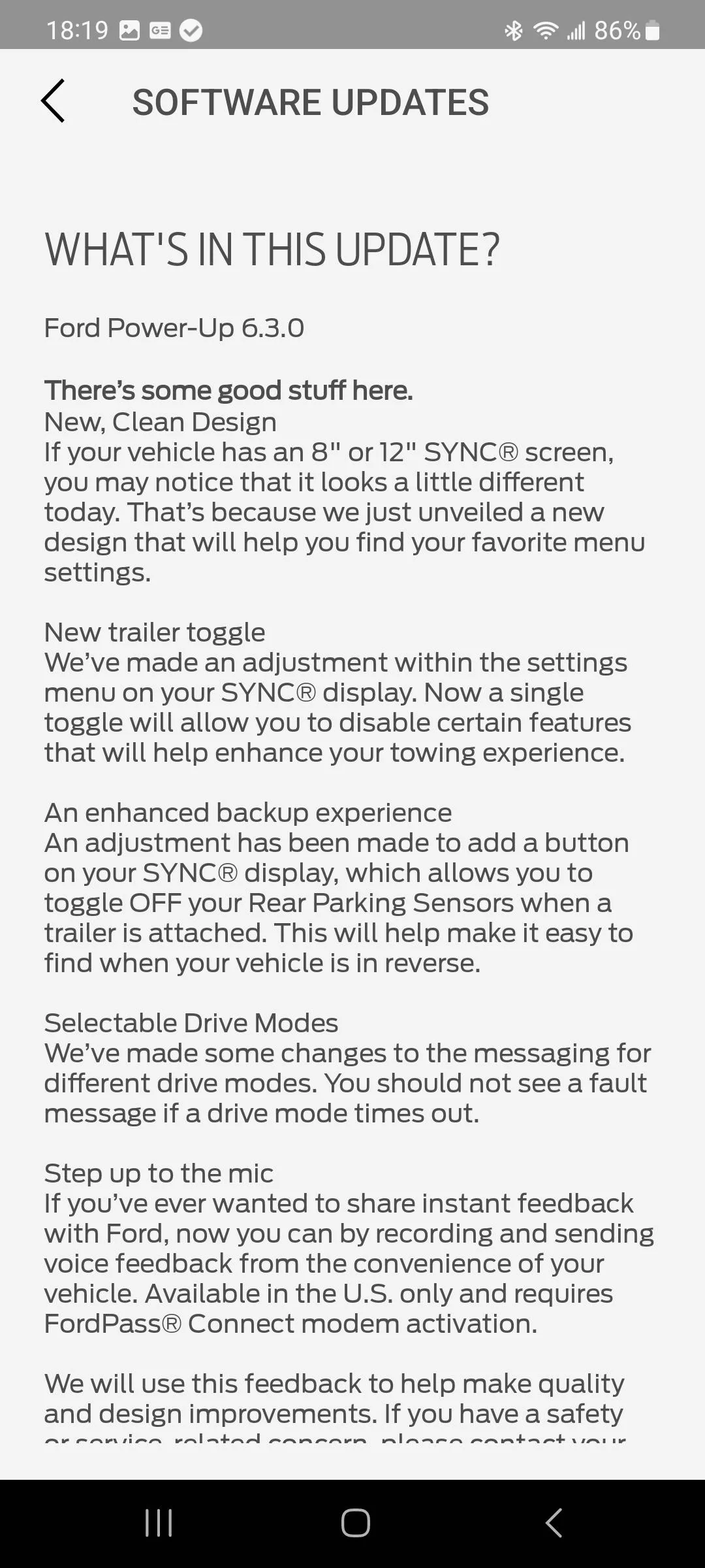 Ford F-150 Ford Power-Up 6.3.0  SYNC version 23291 Screenshot_20231122_181938_FordPass