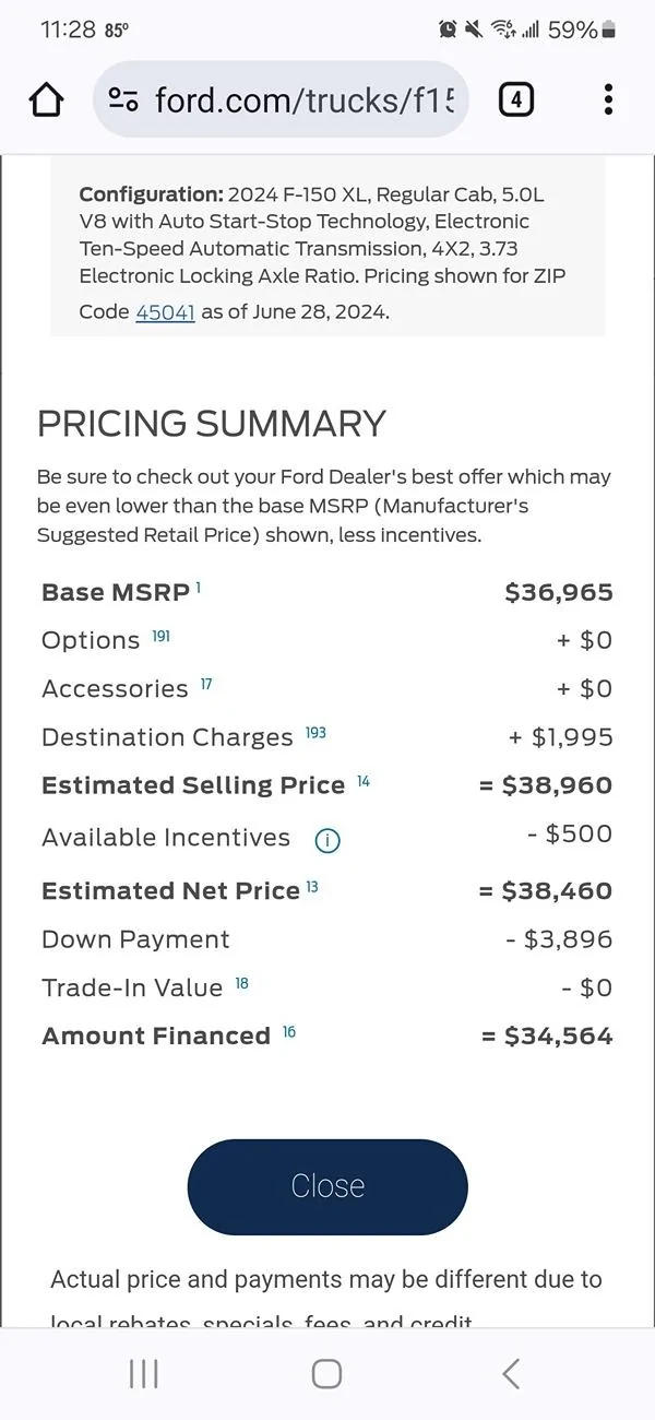 Ford F-150 4% Under Invoice on any 2024 F-150 Order at Granger Ford Screenshot_20240628_232855_Chrom
