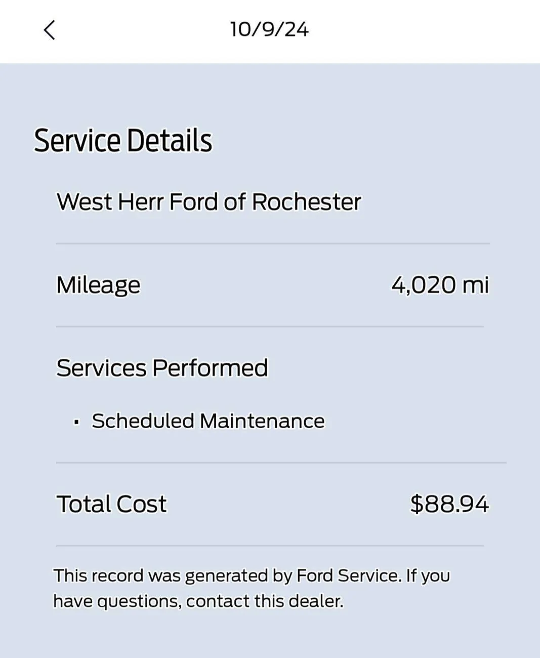 Ford F-150 FordPass Service history Screenshot_20241016-153827-862