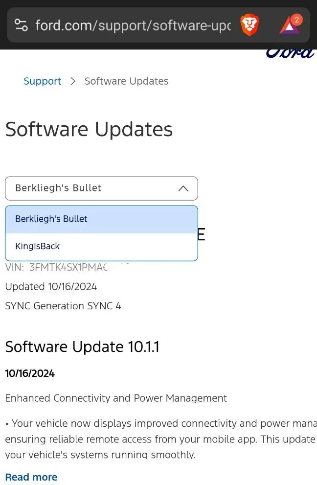 Ford F-150 Vehicle Software Update History Now Available in Your Ford Account Screenshot_20241217_214821_Brav