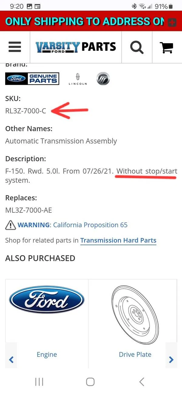 Ford F-150 Auto Start/Stop Delete Parts Question Screenshot_20250119_092007_Chrom