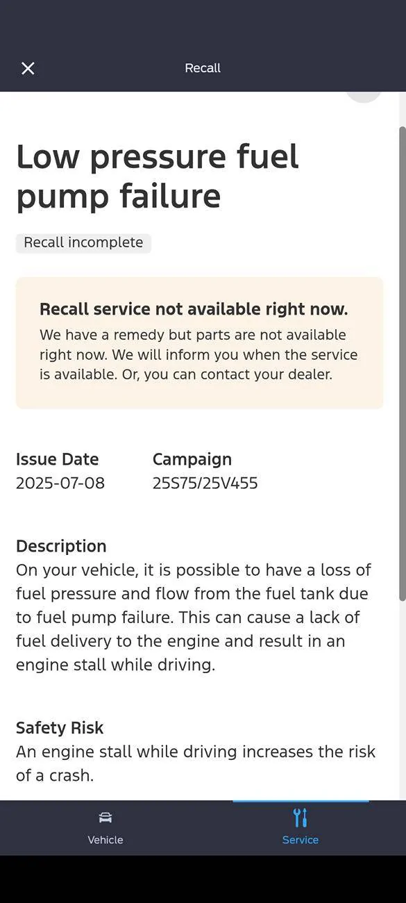 Ford F-150 New Fuel Pump Recall Screenshot_20250709-141024