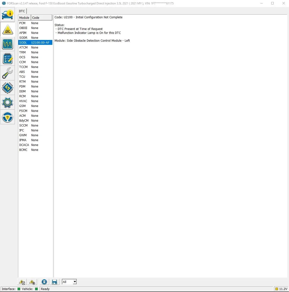 Ford F-150 DTC not clearing. sodl1