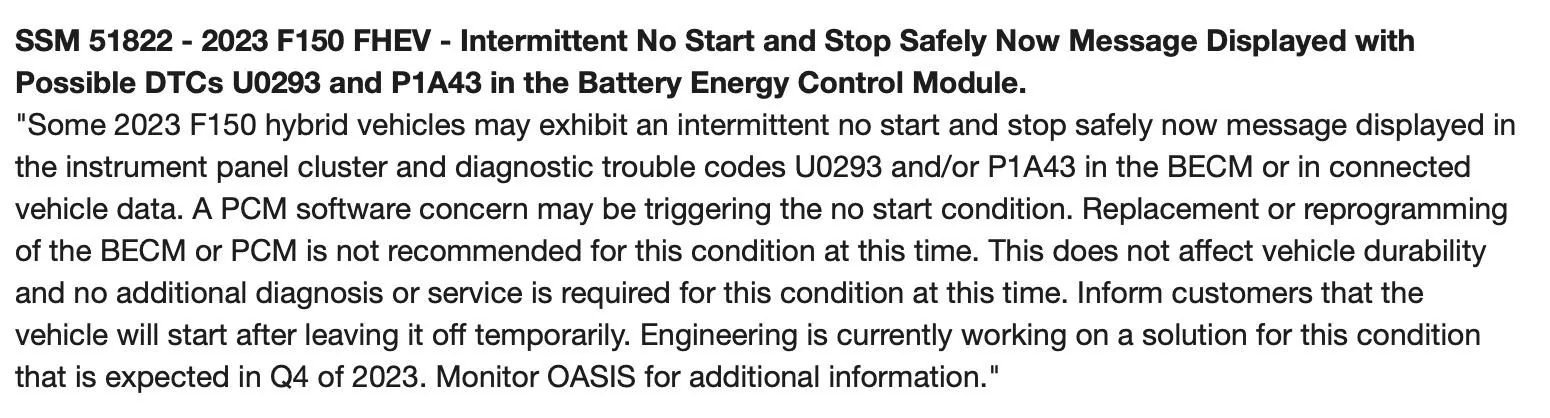 Ford F-150 HELP: "Stop Safely Now" message? SSM51822