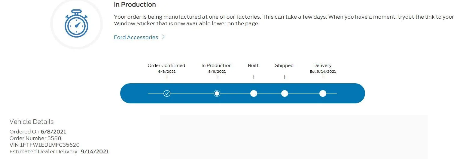 Ford F-150 8/2 Build Week status
