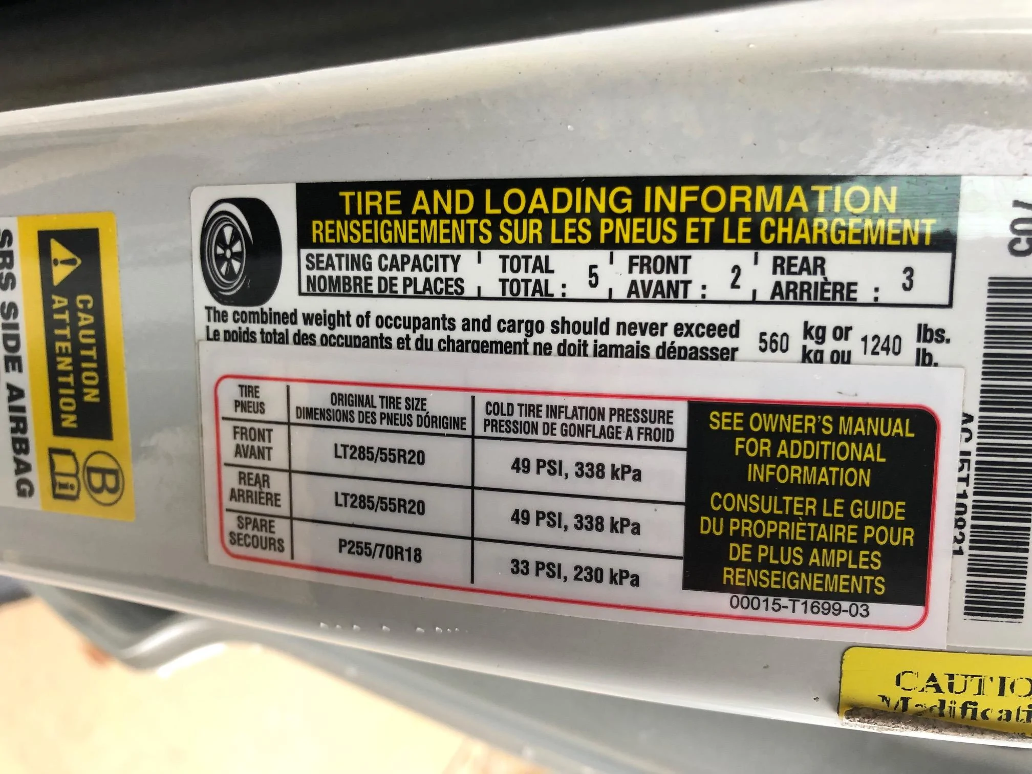 Ford F-150 2024 F-150 Platinum Plus payload sticker - 1195 lbs tiresticker