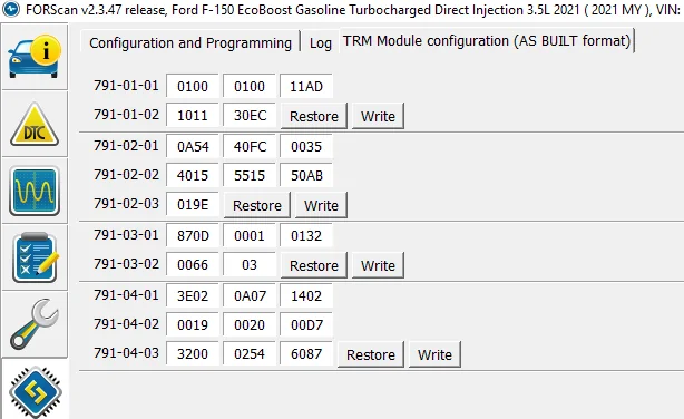 Ford F-150 2021+ F-150 FORScan List / Database / Spreadsheet TRM