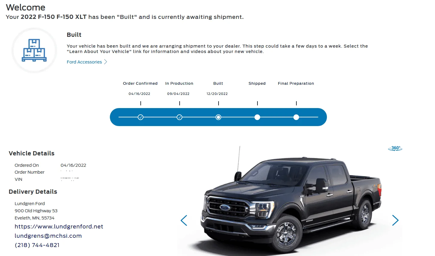 Ford F-150 8/29/2022 Build Week truck_status 12212022