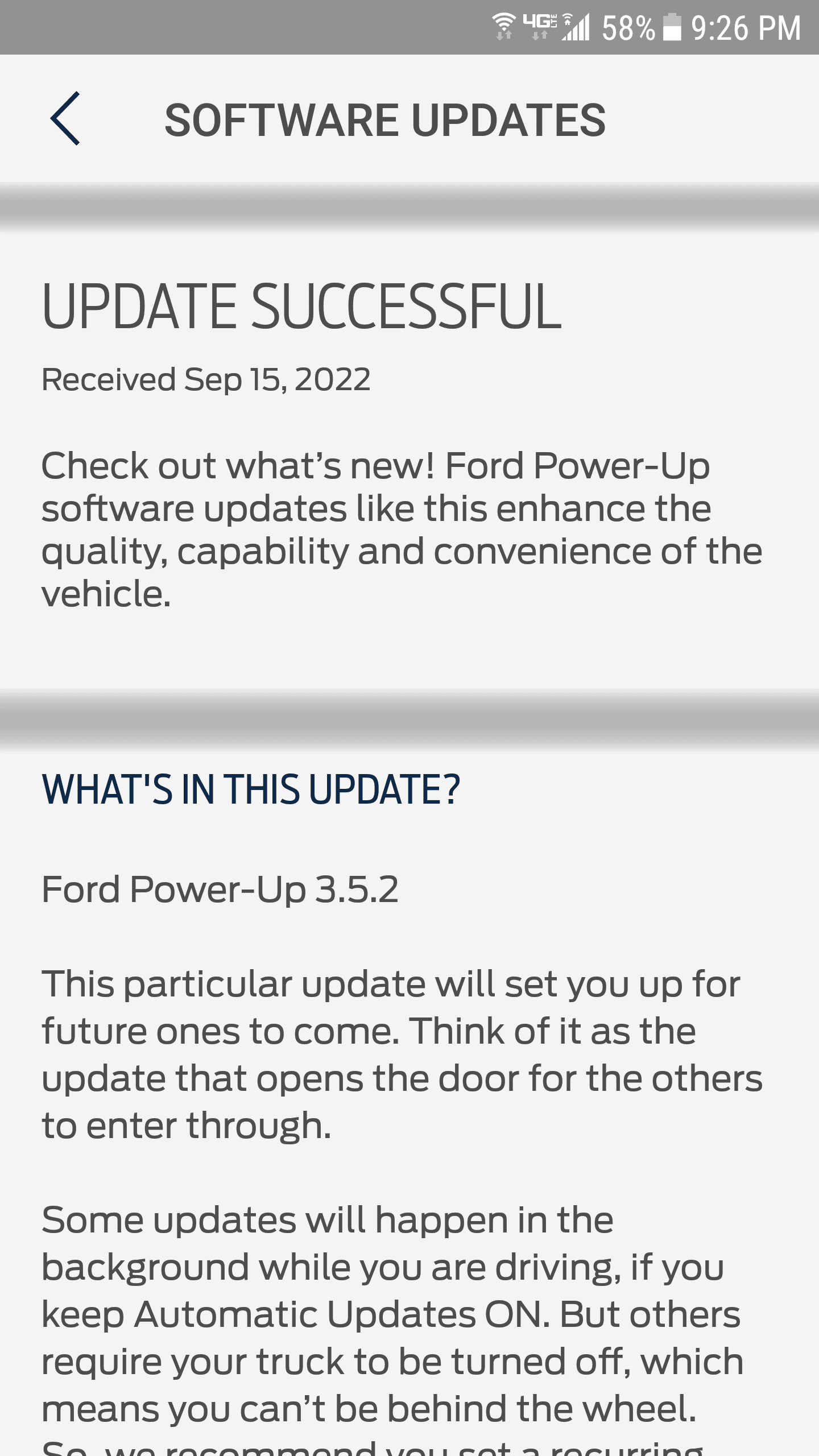 Ford F-150 Just received the 3.5.2 update update sep 15