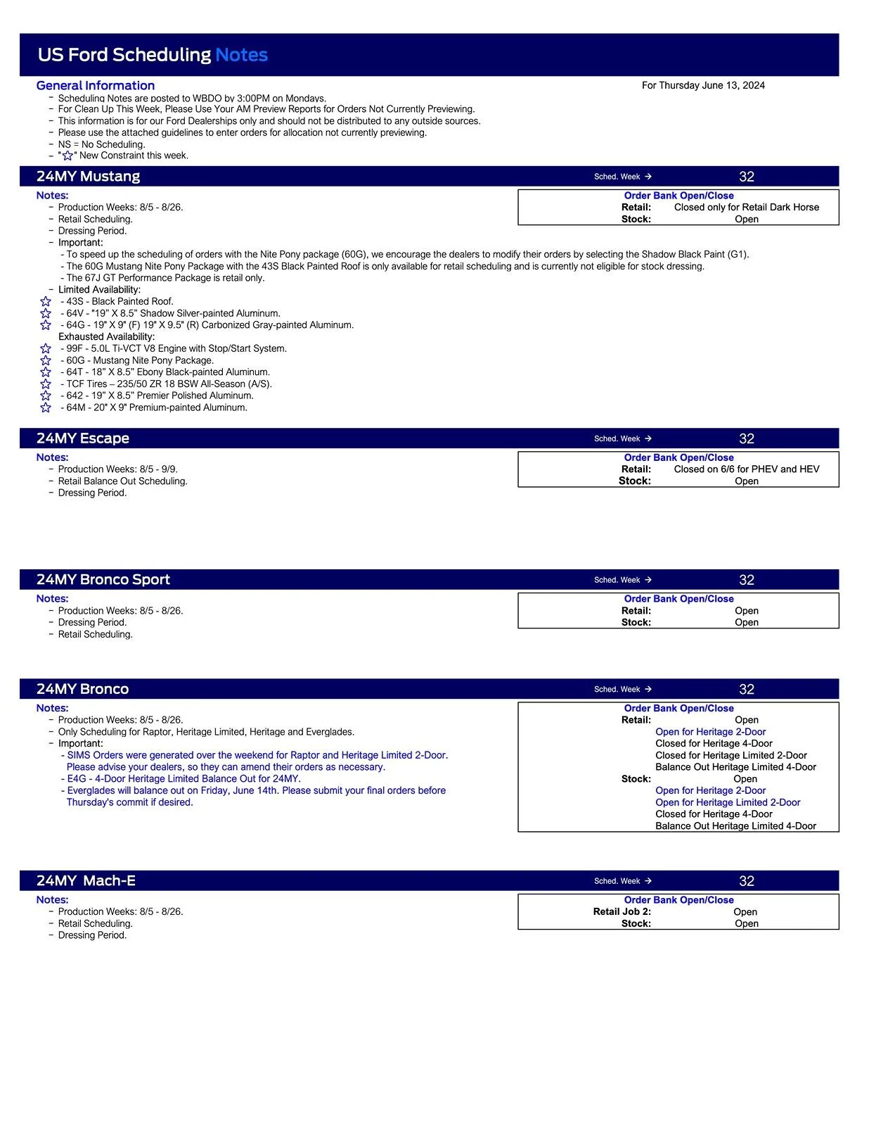 Ford F-150 2024 F-150 Scheduling This Week (6/13/24) for Production Week 7/29 US Ford Scheduling Notes - 6.10.24-1
