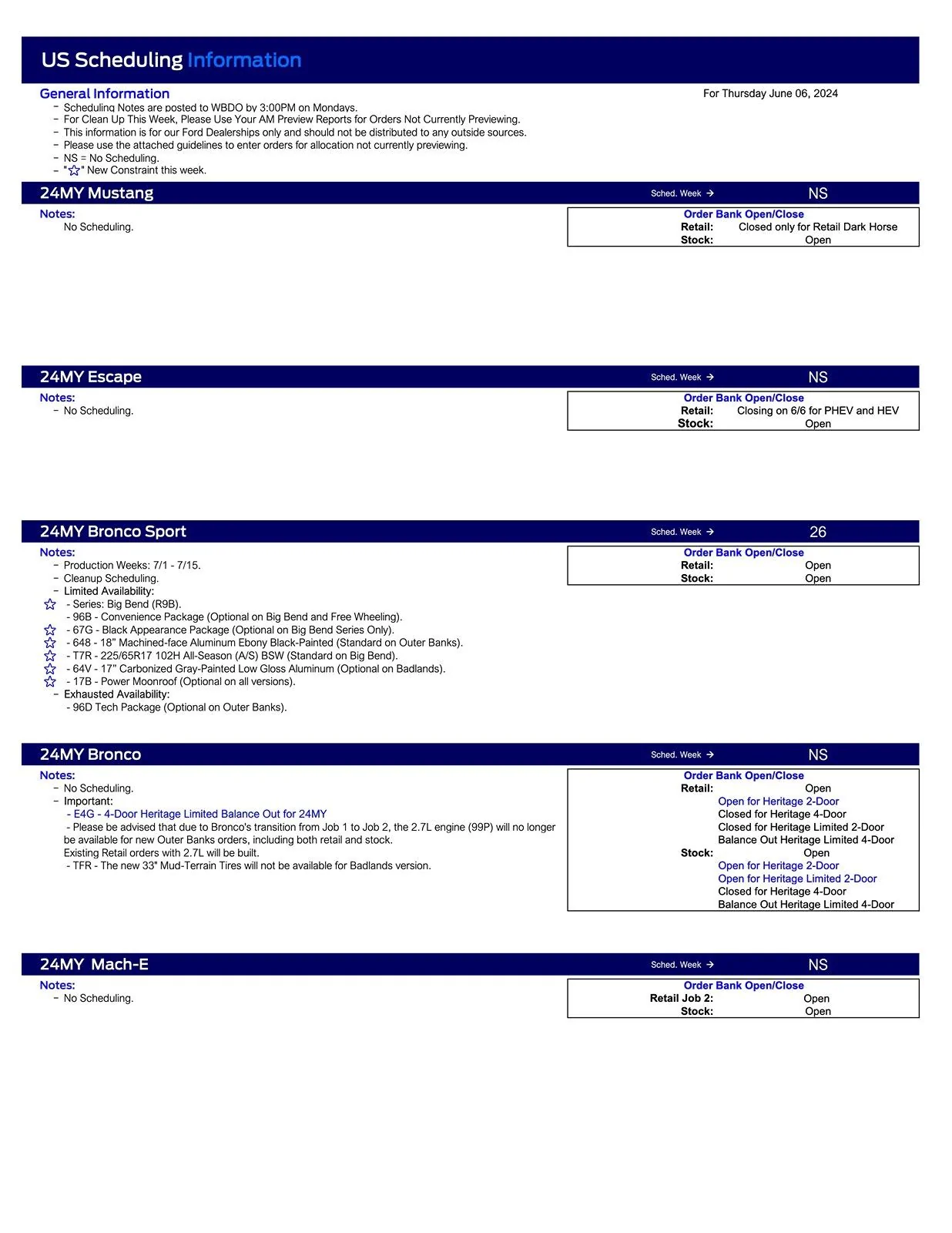 Ford F-150 2024 F-150 Scheduling This Week (6/6/24) for Production Week 7/22 US Ford Scheduling Notes - 6.3.24-1