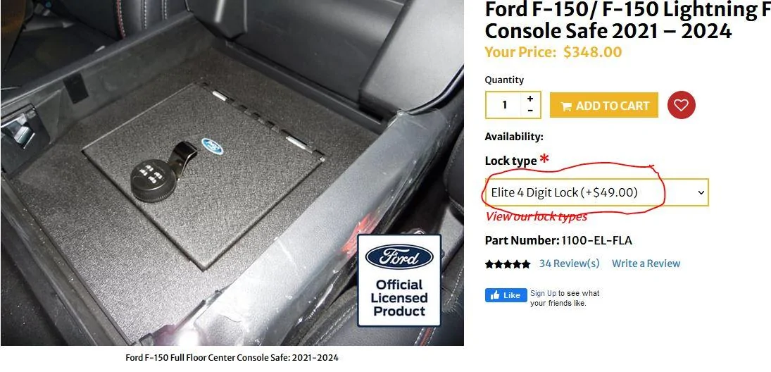 Ford F-150 Center Console Lock Box vault