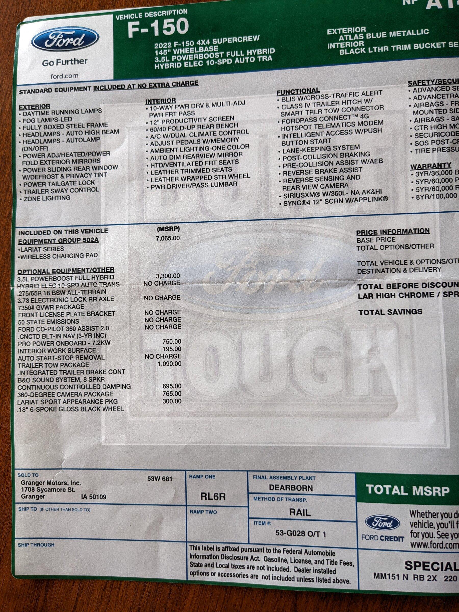 Ford F-150 Help me figure out my Payload Capacity window sticker