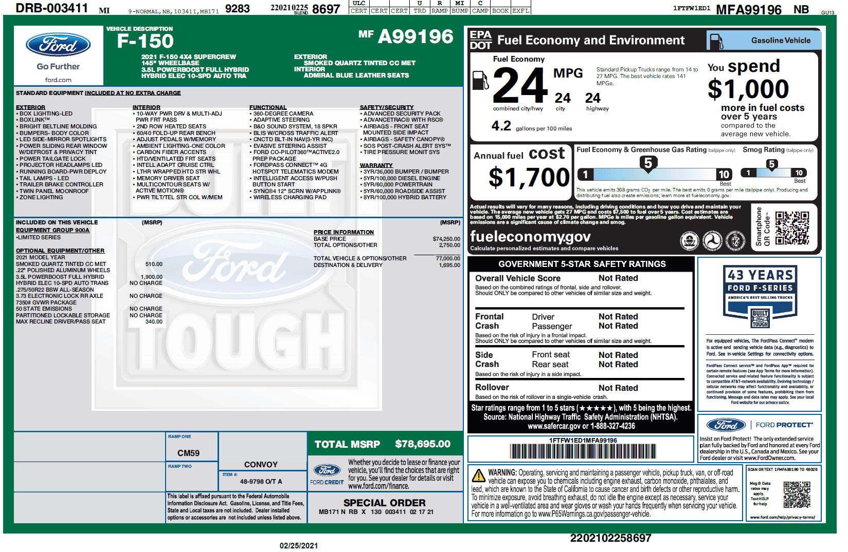 Ford F-150 2021 Black Widow F-150 by SCA Performance Window Sticker