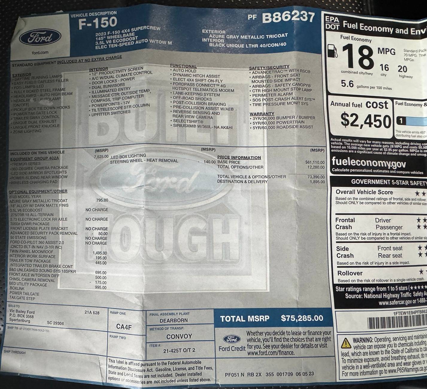 Ford F-150 Thinking of Selling my Tremor Window Sticker Tremor